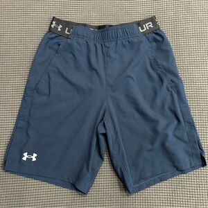 Under Armour Mens Small Blue Athletic Shorts HeatGear Logo Training Running